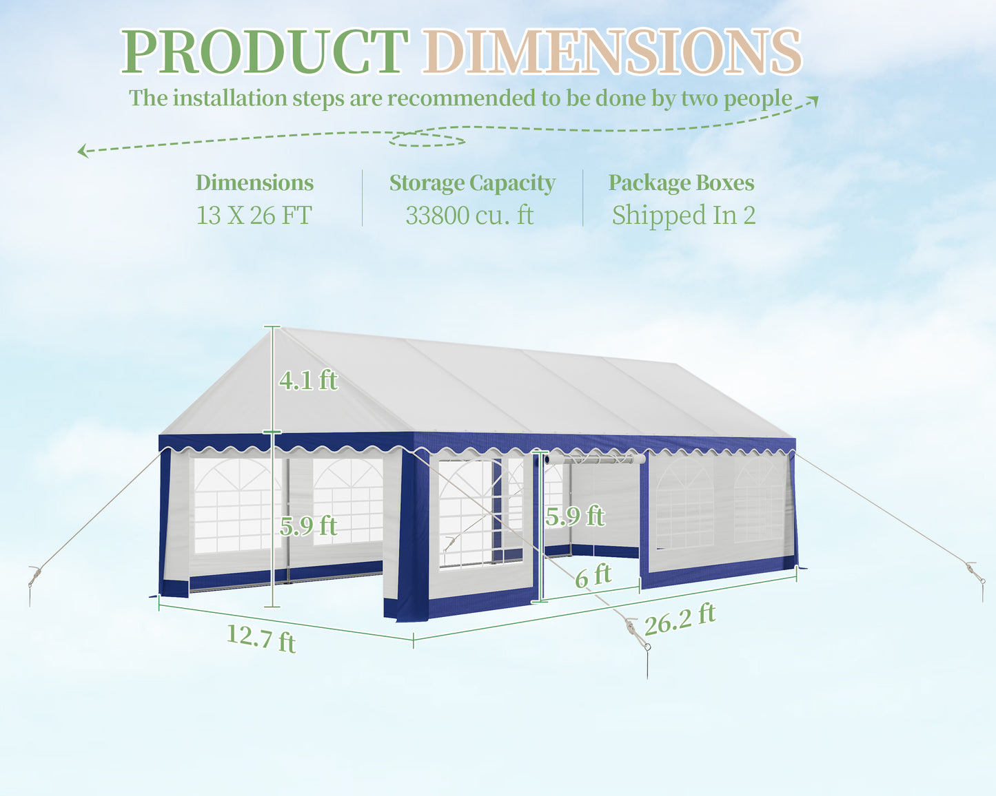 LUXOAK 13x26FT Large Outdoor Event Shelter, Wedding Party Tent with Sidewall Windows & 2 Side doors, Heavy Duty Canopy Gazebo Tent for Garden Patio Carport