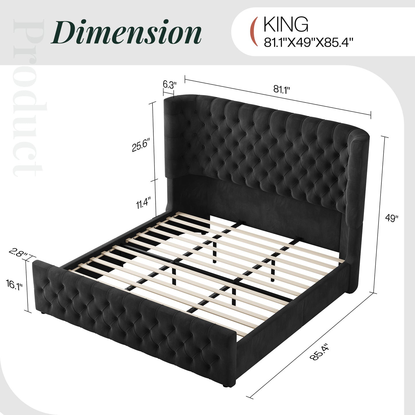 Jocisland Platform Bed Frame, 6.3" Thick Upholstered Curved Wingback Headboard and Footboard with Deep Button Tufted, Easy Assembly, No Box Spring Needed