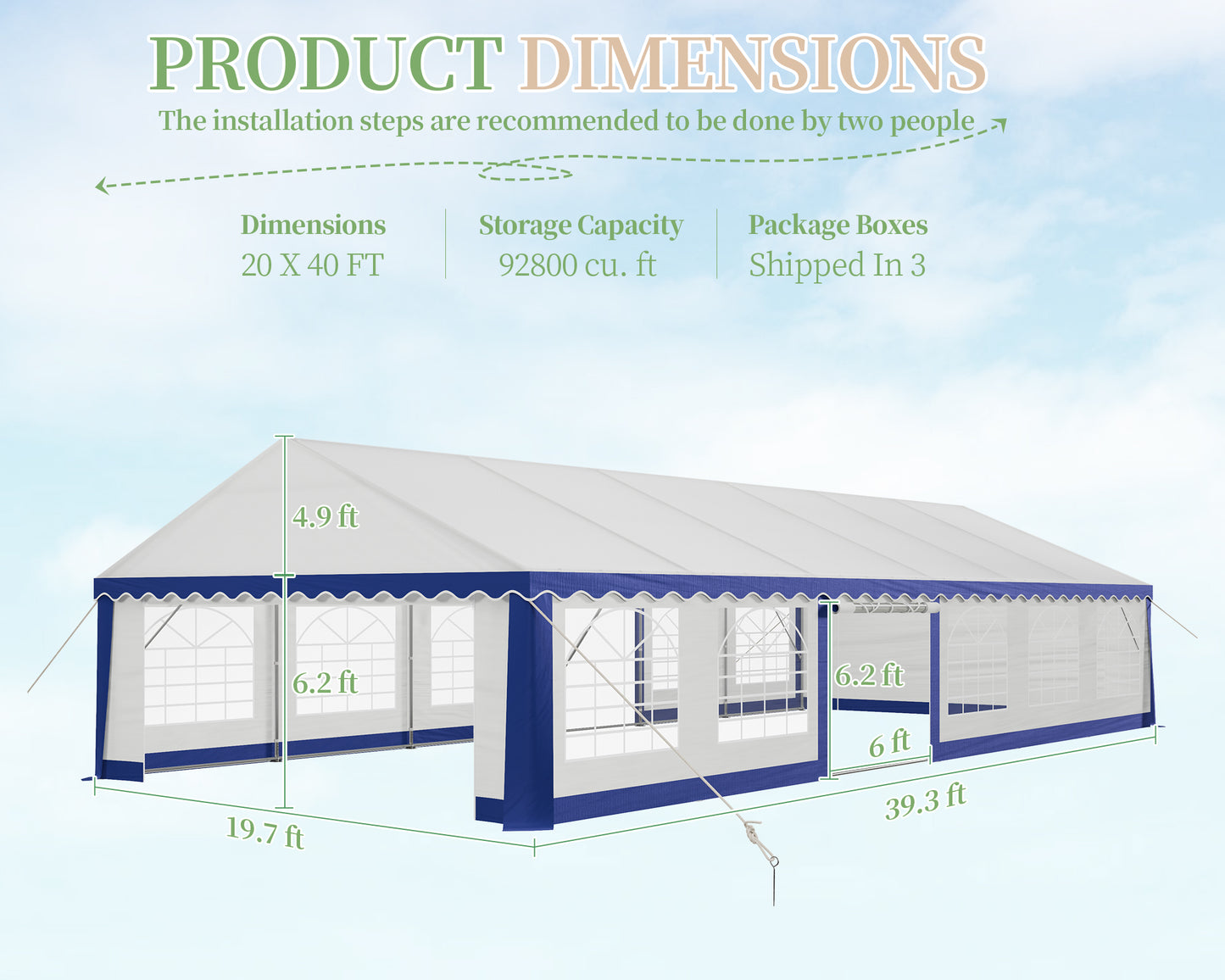 LUXOAK 13x26FT Large Outdoor Event Shelter, Wedding Party Tent with Sidewall Windows & 2 Side doors, Heavy Duty Canopy Gazebo Tent for Garden Patio Carport