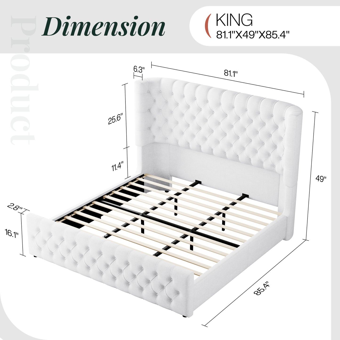 Jocisland Platform Bed Frame, 6.3" Thick Upholstered Curved Wingback Headboard and Footboard with Deep Button Tufted, Easy Assembly, No Box Spring Needed