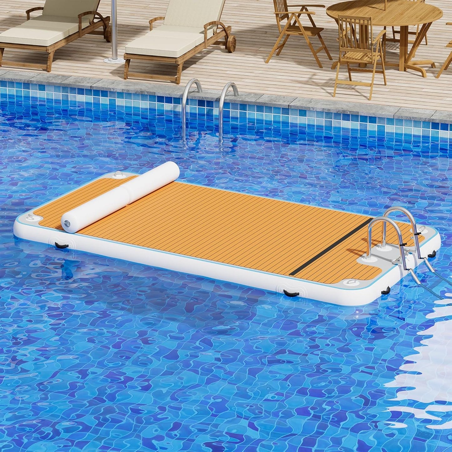 Jocisland 7×7FT Inflatable Floating Dock, Non-Slip EVA Air Dock Platform loating Island Raft with Rope Ladder for Pool Lake Beach Ocean