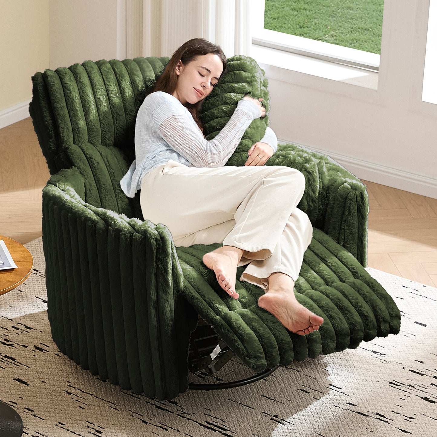 Jocisland Power Recliner Nursery Chair for Adults, Electric Swivel Rocking Glider with USB & Type-C, Soft Fabric Armchair with 2 Pillows, Cozy Reclining Sofa for Living Room, Bedroom, Light Pink