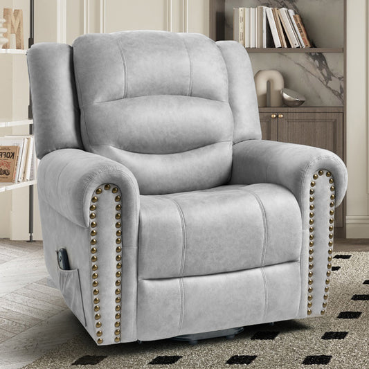 Electric Power Lift Chair Recliner for Elderly Adults, Oversized Single Sofa Vintage Chair for Living Room & Bedroom, Nailhead Trim, Durable Fabric