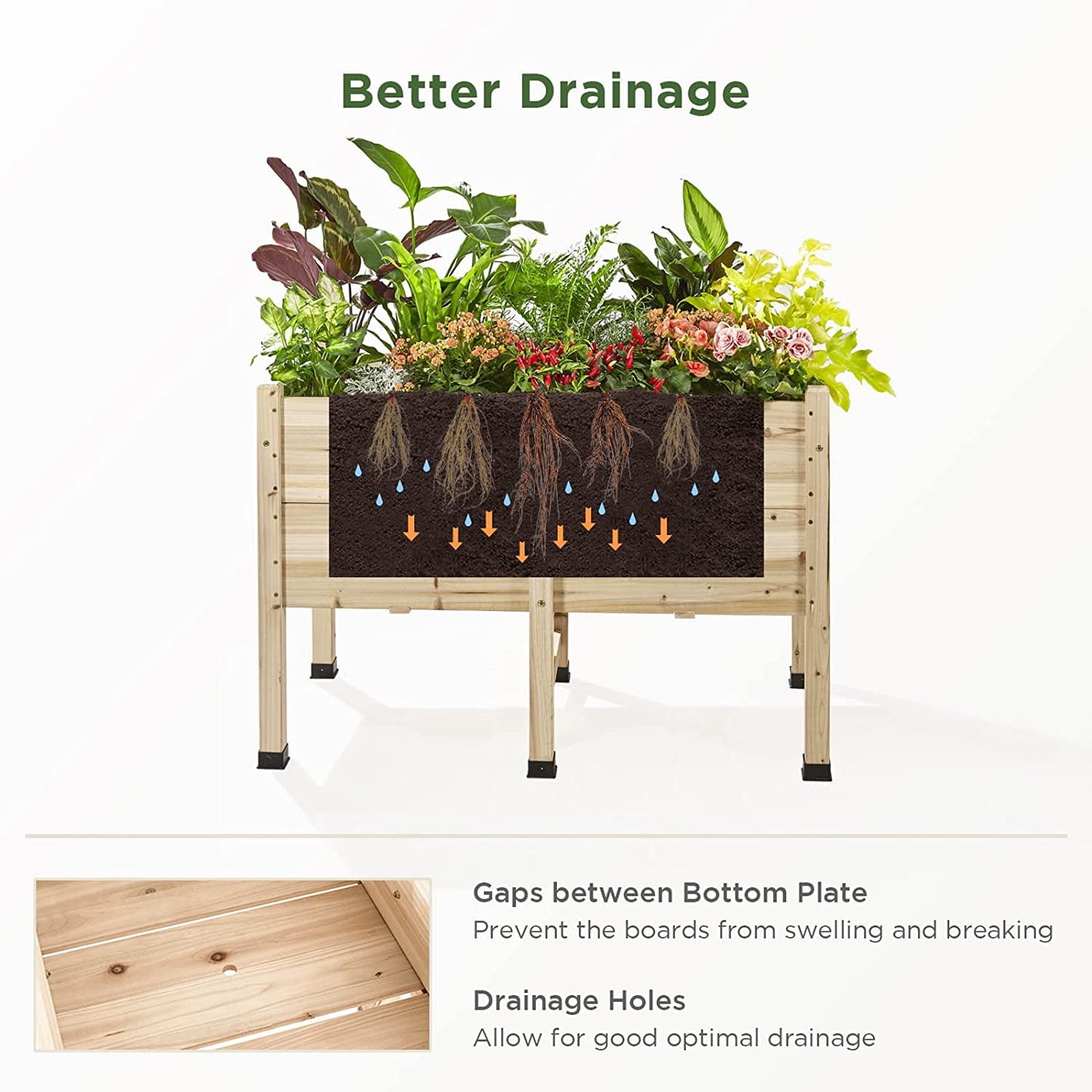 Jocisland 4x2FT Wooden Raised Garden Bed with Legs - 15 Inch Deep Elevated Planter Box Outdoors for Deep Rooted Plants, Ideal for Balcony, Patio, Easy Assembly