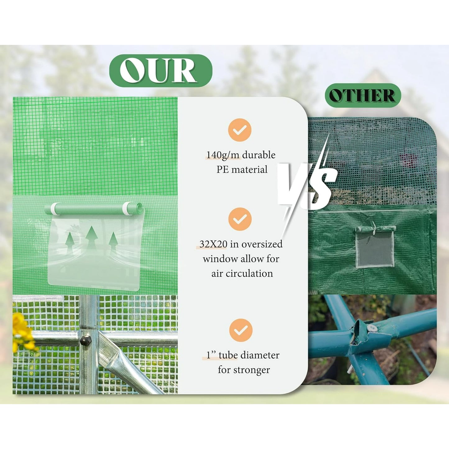 Jocisland 44x10x7.5 ft Tunnel Greenhouse for Outdoors Upgraded Swing Door Premium PE Cover & Film Clips, Green