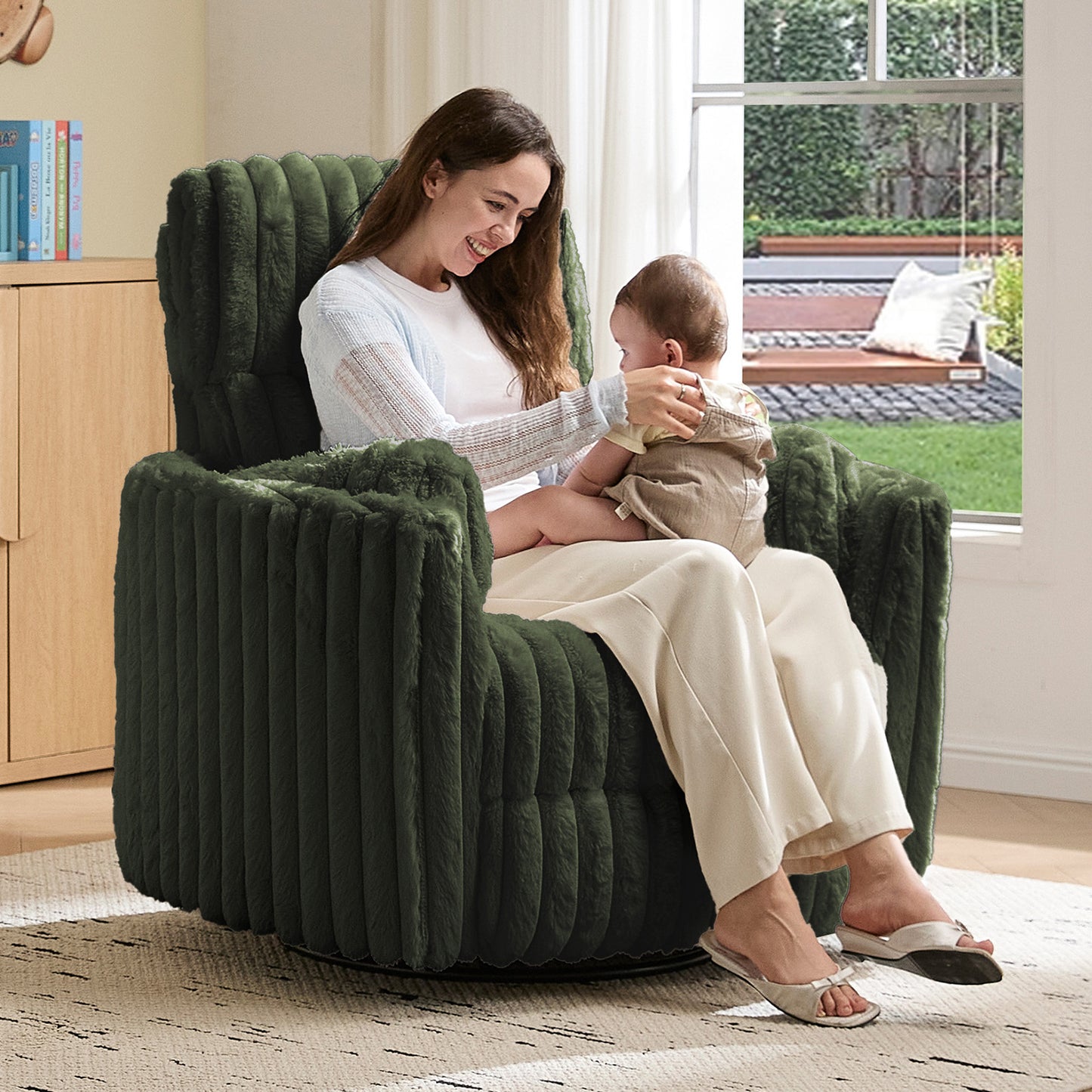 Jocisland Power Recliner Nursery Chair for Adults, Electric Swivel Rocking Glider with USB & Type-C, Soft Fabric Armchair with 2 Pillows, Cozy Reclining Sofa for Living Room, Bedroom, Light Pink