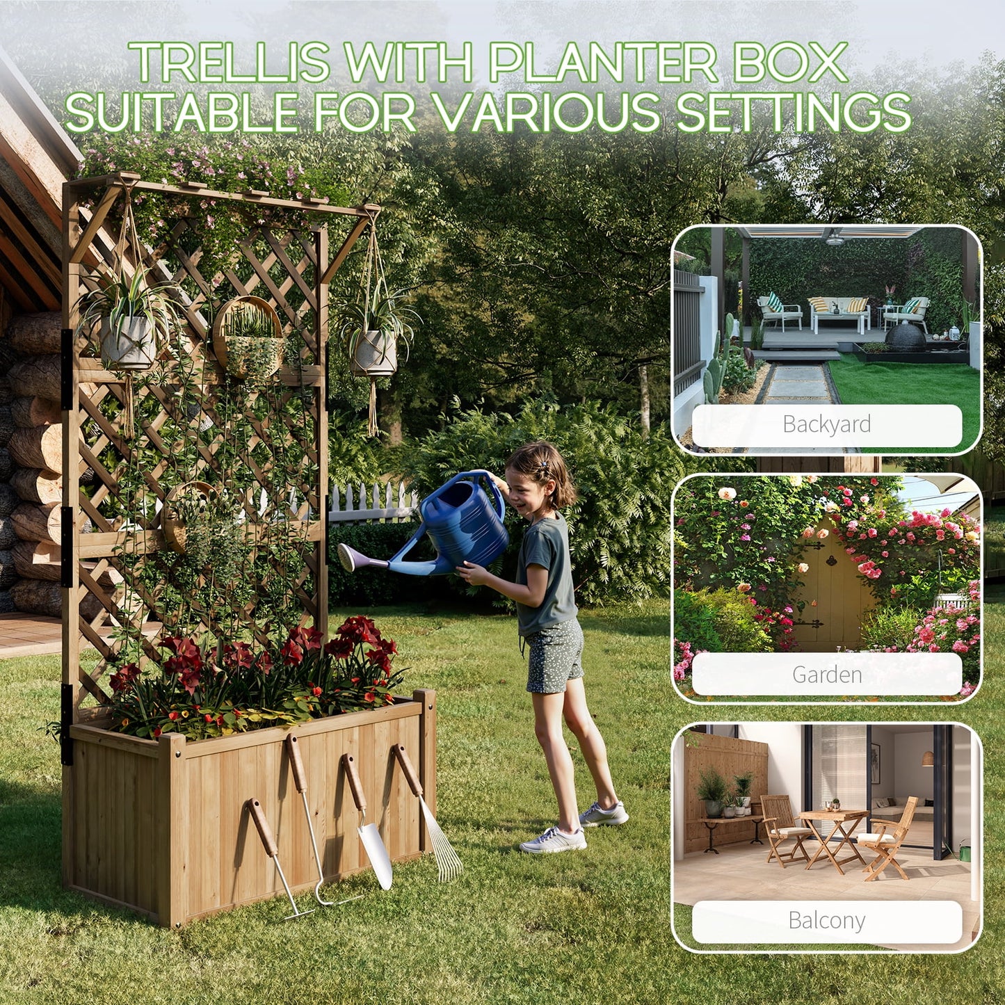Jocisland Wooden Raised Garden Bed for Outdoor, Deep Large Planter Box with Diamond Lattice Trellis for Climbing Plants, Vegetables, Gardening（3× 2× 6FT）