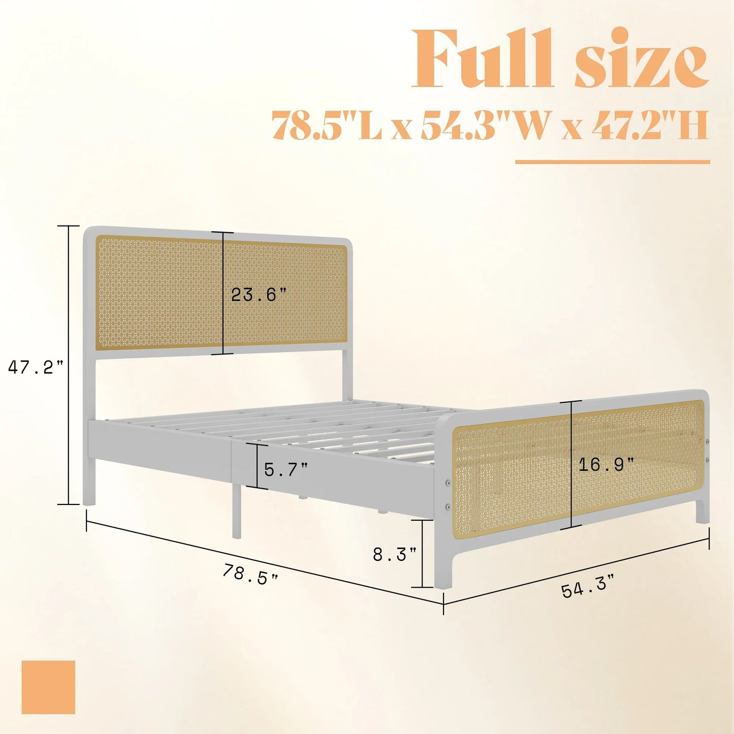 King Size Bed Frame with Metal Rattan Headboard and Footboard, King Platform Bed Frame with LED Lighted Headboard, No Box Spring Needed/Noise Free/White