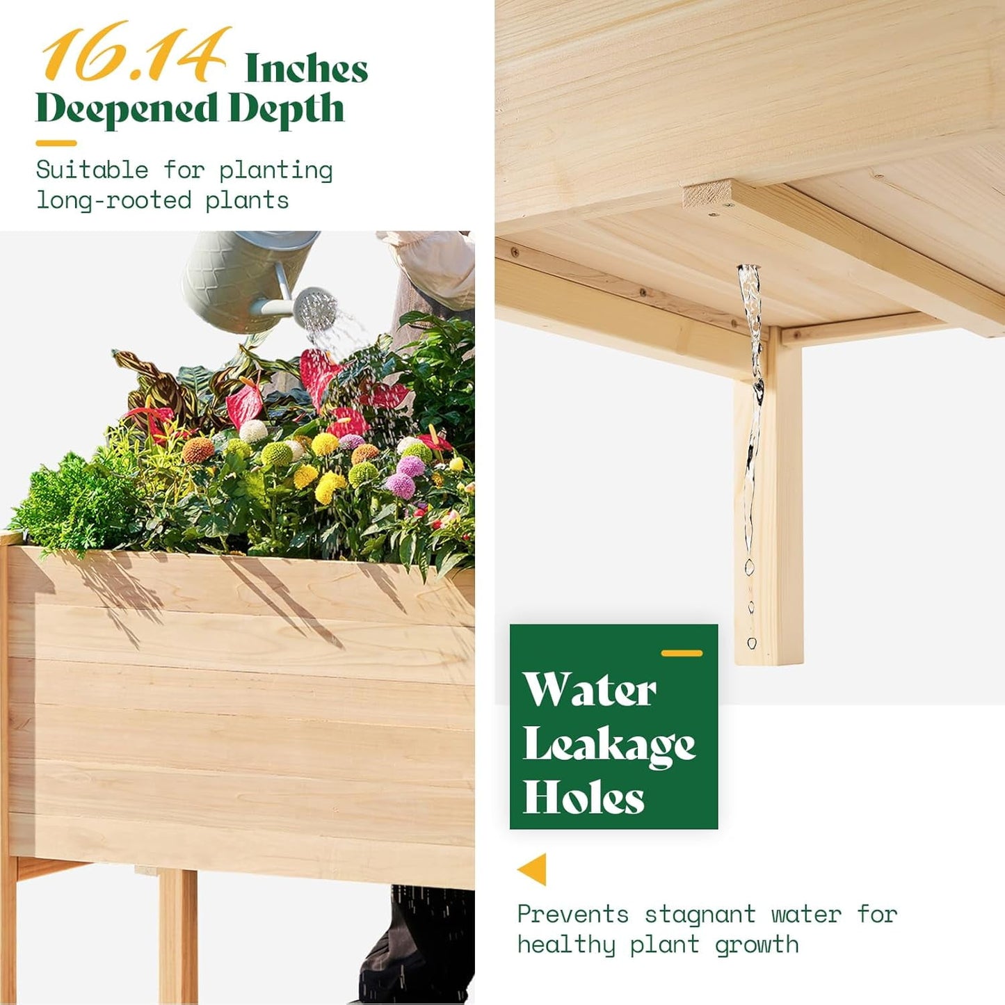 Jocisland 4x2 Ft Raised Garden Bed - Features Legs, Drainage Holes, Ideal for Vegetables, Flowers, Herbs, Elevated Wood Planter Box for Balcony, Patio, and Backyard, Easy Assembly Fir Wood