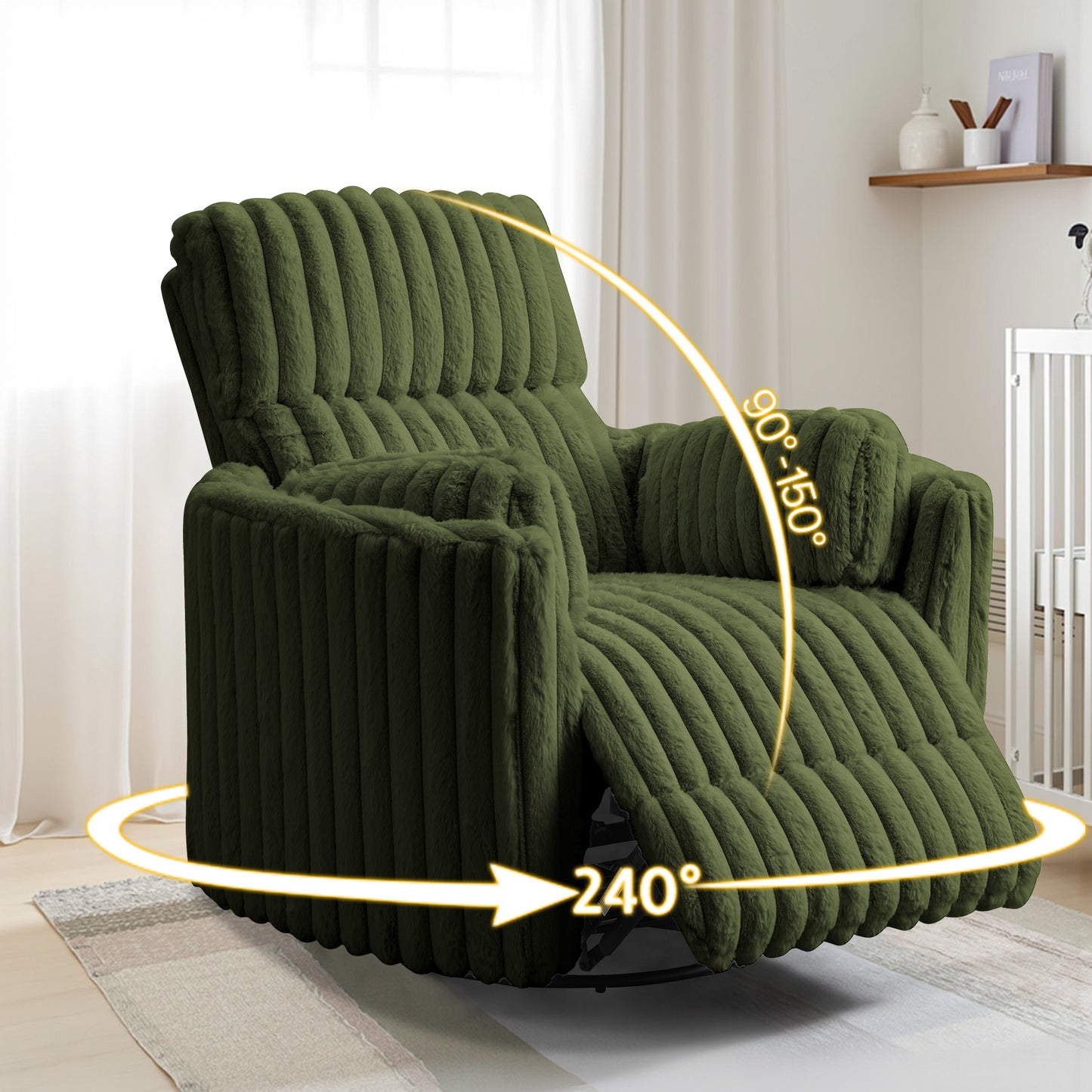 Jocisland Power Recliner Nursery Chair for Adults, Electric Swivel Rocking Glider with USB & Type-C, Soft Fabric Armchair with 2 Pillows, Cozy Reclining Sofa for Living Room, Bedroom, Light Pink