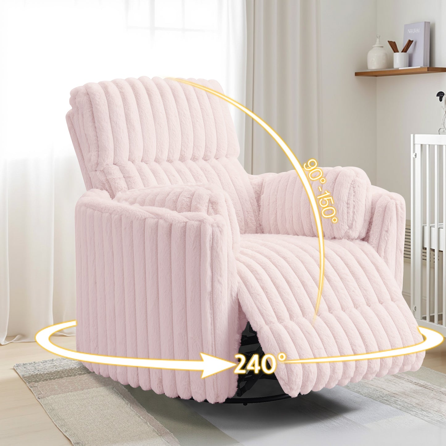 Jocisland Power Recliner Nursery Chair for Adults, Electric Swivel Rocking Glider with USB & Type-C, Soft Fabric Armchair with 2 Pillows, Cozy Reclining Sofa for Living Room, Bedroom, Light Pink