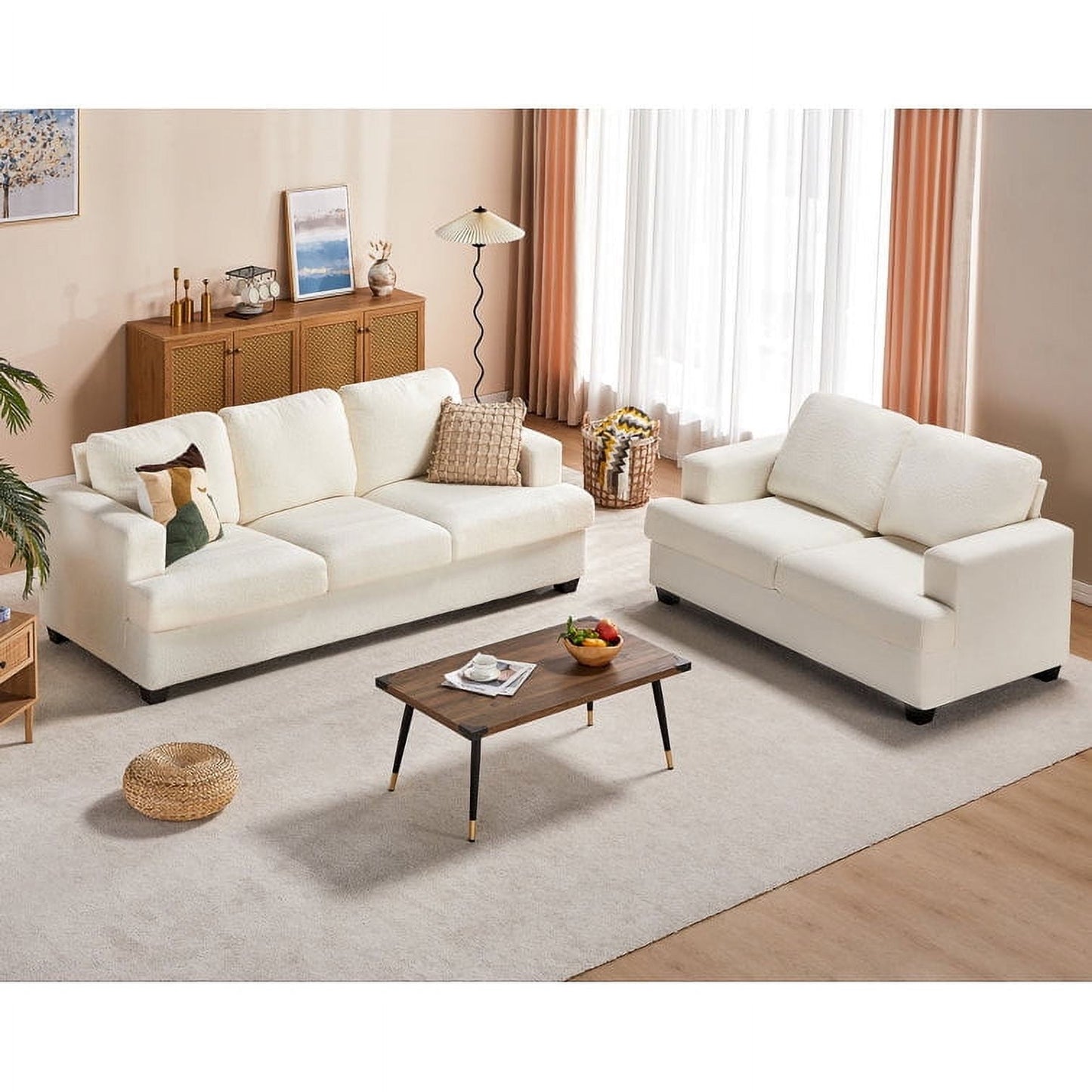 Roomy Homy Sofa, 2 Piece Set Comfy Couch with Deep Seats, Modern Sofa for Living Room