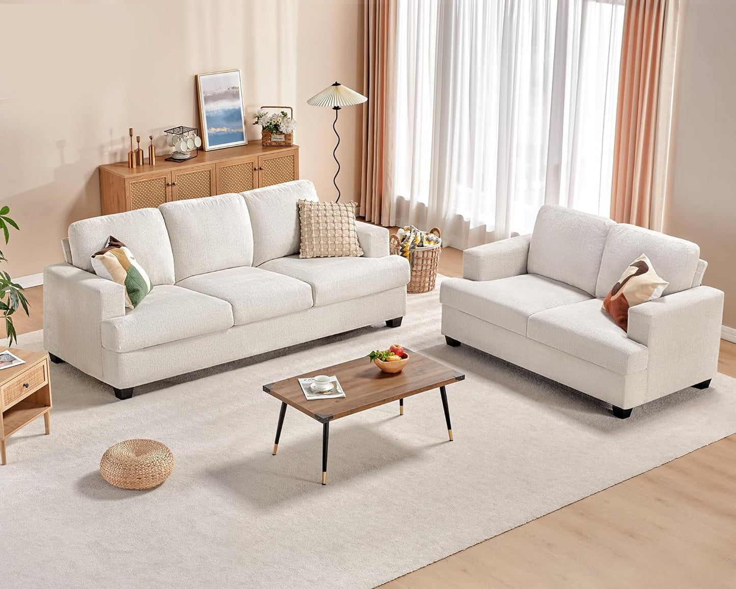 Roomy Homy Sofa, 2 Piece Set Comfy Couch with Deep Seats, Modern Sofa for Living Room