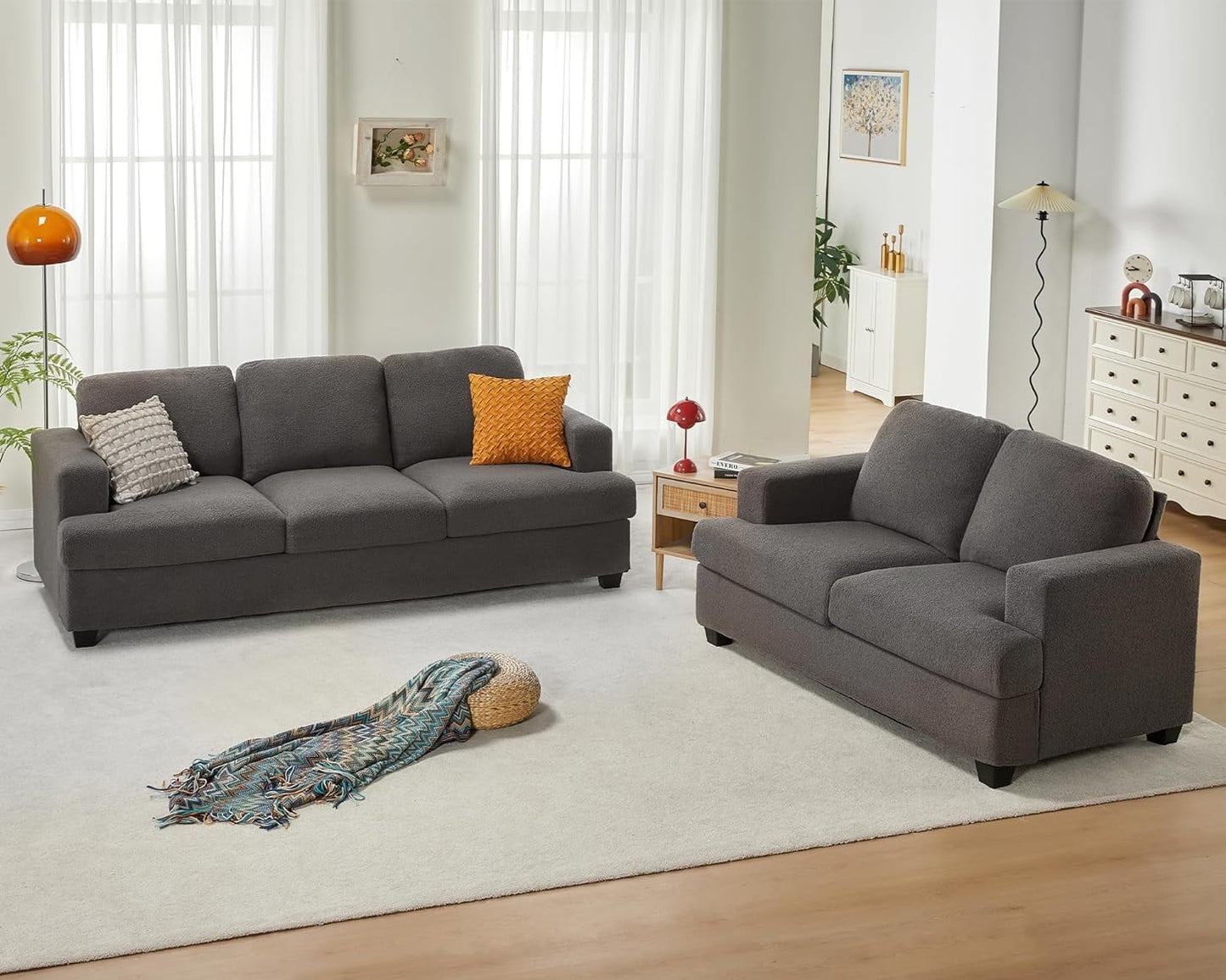 Roomy Homy Sofa, 2 Piece Set Comfy Couch with Deep Seats, Modern Sofa for Living Room