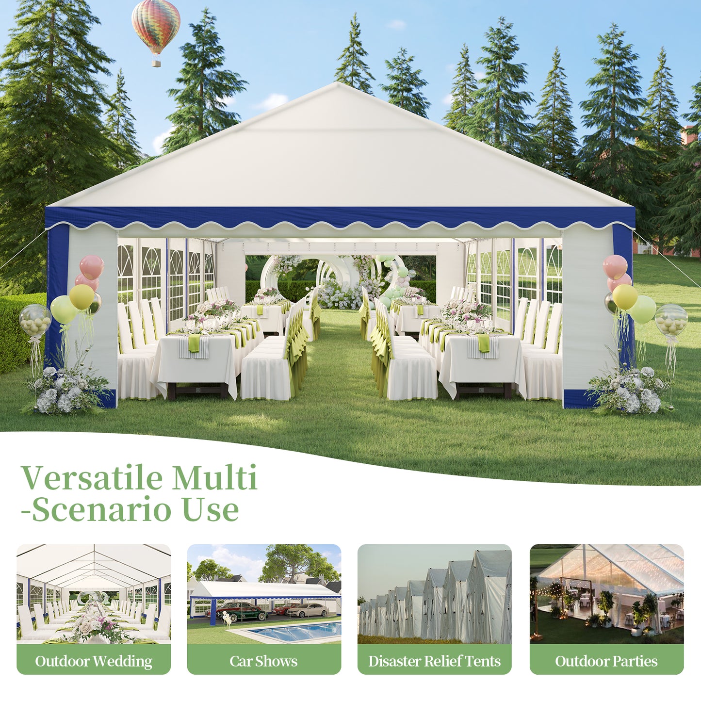 LUXOAK 13x26FT Large Outdoor Event Shelter, Wedding Party Tent with Sidewall Windows & 2 Side doors, Heavy Duty Canopy Gazebo Tent for Garden Patio Carport