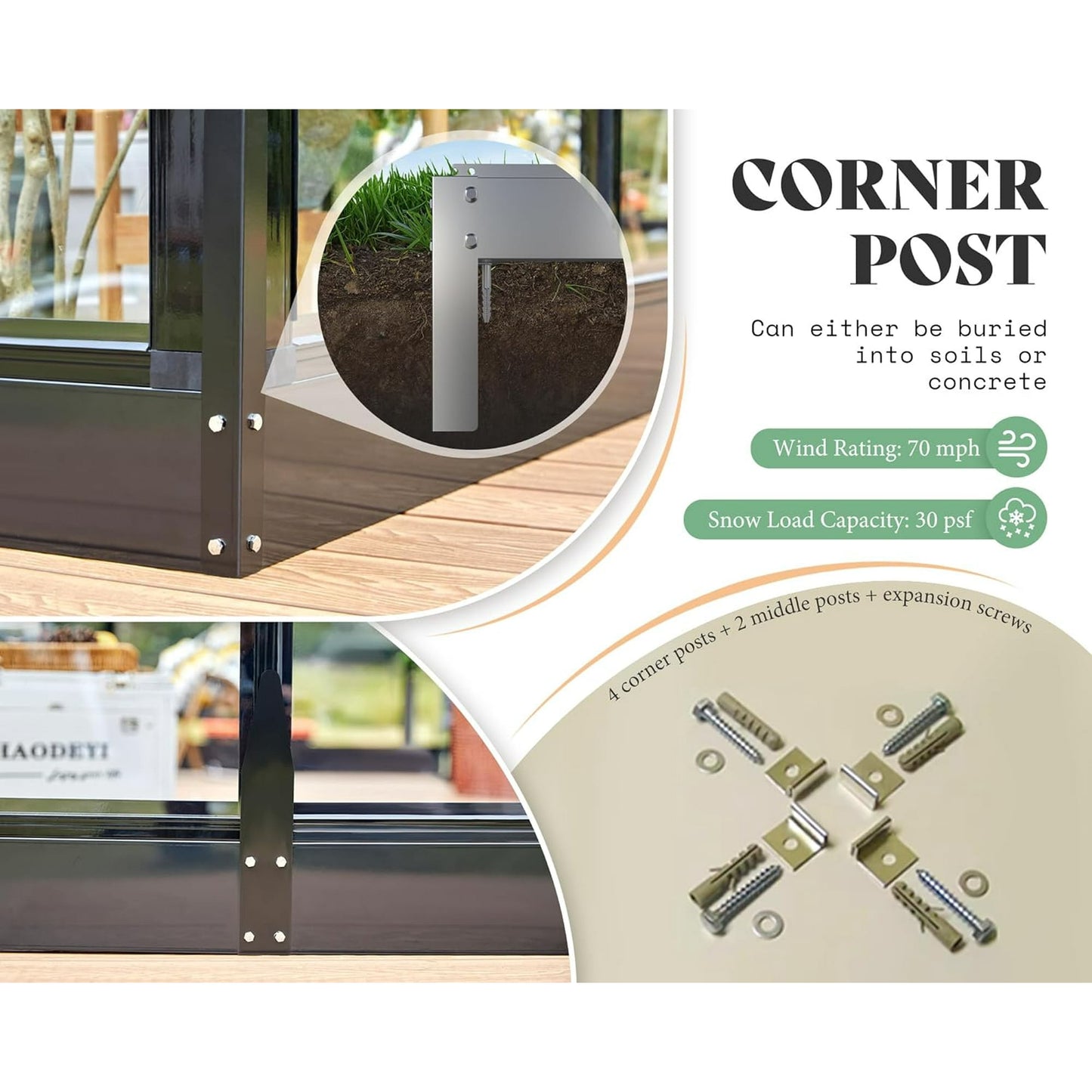 Jocisland 14x9.5x9 ft Hybrid Polycarbonate Greenhouse Quick Connector Fast Assembly Black