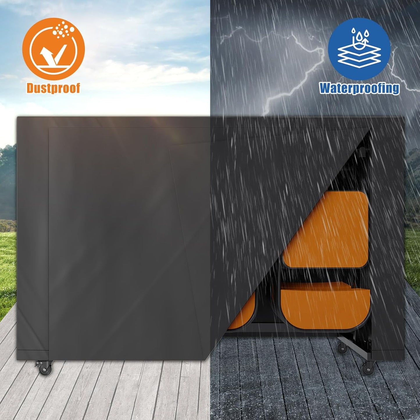 Jocisland Folding Chair Rack 12 Tables or 42 Chairs Storage 550 LBS Capacity Heavy-duty Folding Chair Cart With Wheels, 2 Elastic Cords, Cover, Black