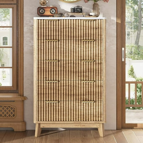VANACC 6 Drawer Dresser, 54" Wide Chest of Drawers, Fluted Drawer Design, Wooden Storage Chest, Suitable for Bedroom, Hallway