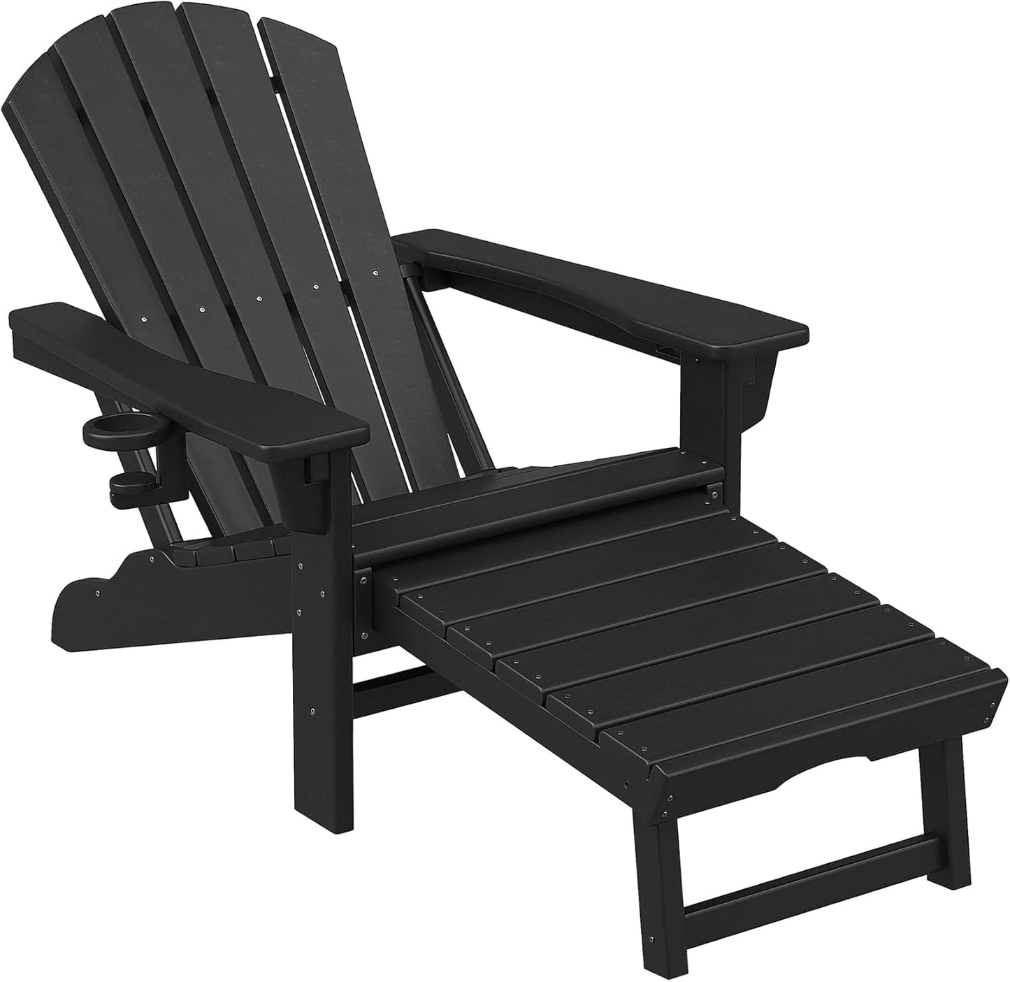 HDPE Adjustable Adirondack Chair with Cup Holder and Retractable Ottoman, Outdoor Chair for Patio, Garden, Deck, Porch, Lawn, Pool and Backyard