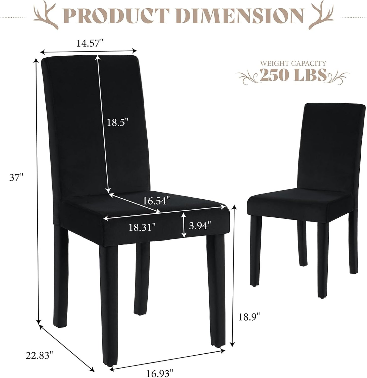 AMERLIFE Velvet Upholstered Dining Chairs Set of 2, Full Tufted Trim Dining Room Kitchen Side Chair with High Curved Back & Wood Legs, Modern Minimalist Parsons Chairs, Living Room, Bedroom, Black