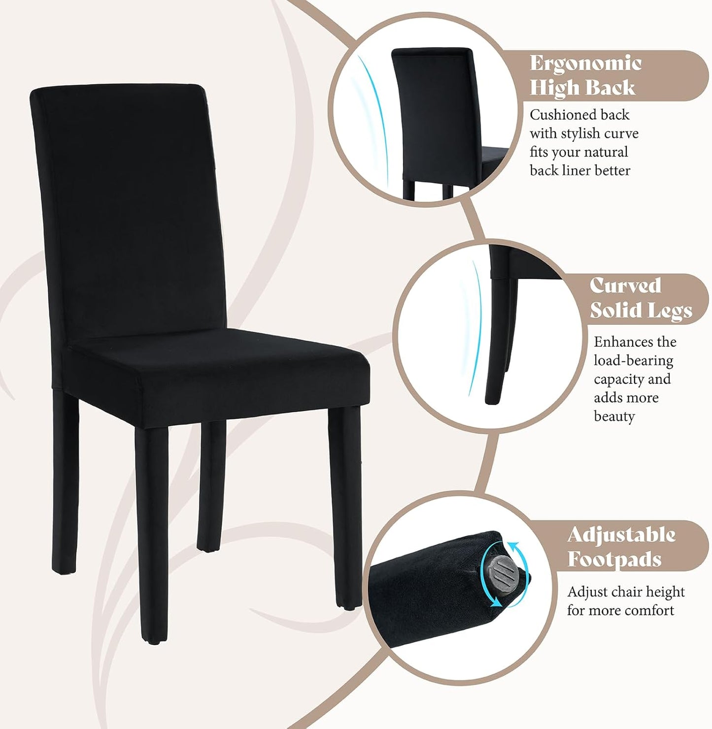 AMERLIFE Velvet Upholstered Dining Chairs Set of 2, Full Tufted Trim Dining Room Kitchen Side Chair with High Curved Back & Wood Legs, Modern Minimalist Parsons Chairs, Living Room, Bedroom, Black