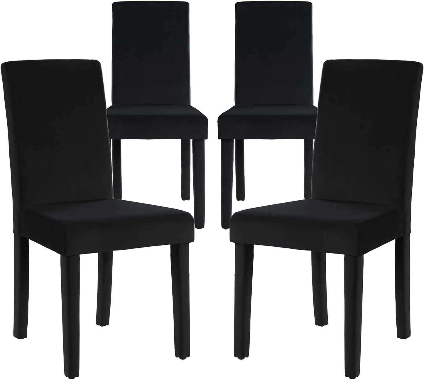 AMERLIFE Velvet Upholstered Dining Chairs Set of 2, Full Tufted Trim Dining Room Kitchen Side Chair with High Curved Back & Wood Legs, Modern Minimalist Parsons Chairs, Living Room, Bedroom, Black