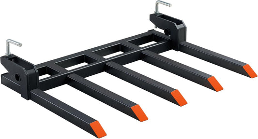 Pallet Forks for Tractor Forks to 48”, 2500 lbs Capacity Heavy-Duty 5-Tine Bucket Forks, double nut construction, to Clean Debris, or Backyard Trash, Black