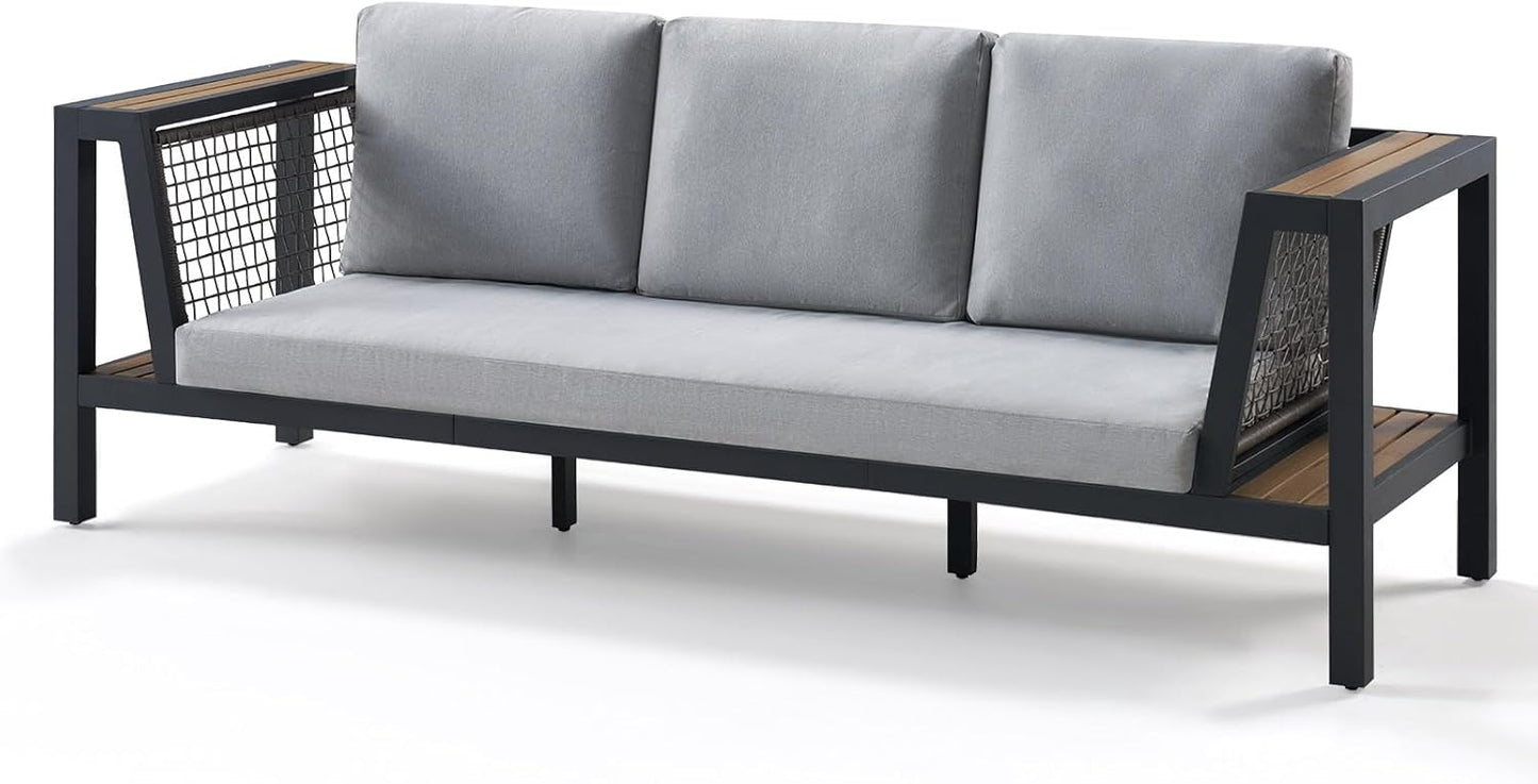 Outdoor Sofa Aluminum Patio Furniture Set with Wide Storage Armrest, 3-Piece Outdoor Couch