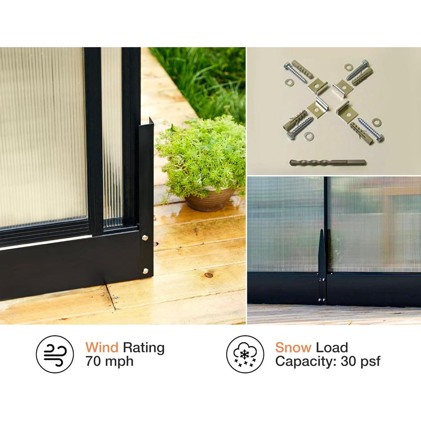 Jocisland 14x9.5x9 ft Polycarbonate Greenhouse Double Swing Doors 2 Vents 6FT Wall Height, Black