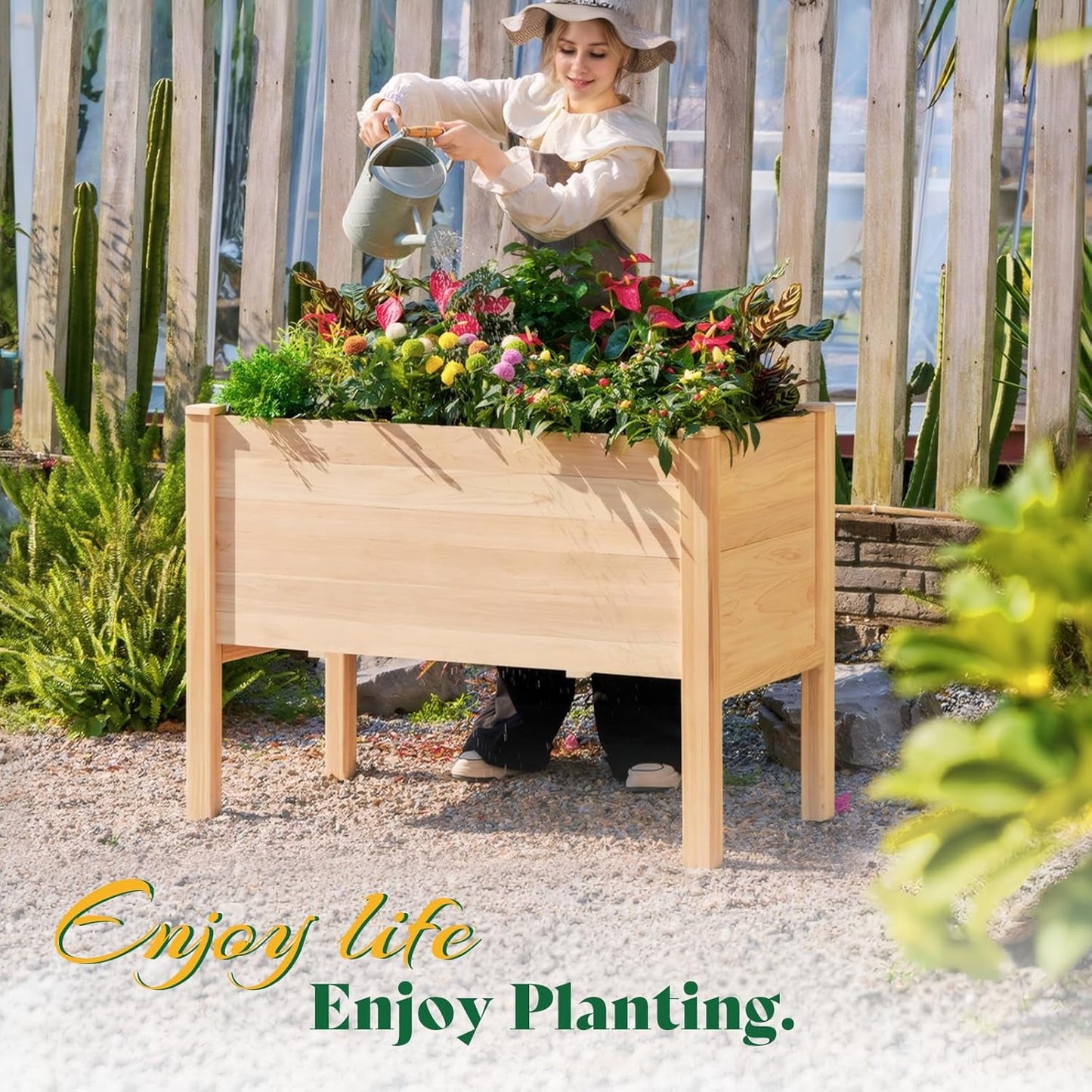 Jocisland 4x2 Ft Raised Garden Bed - Features Legs, Drainage Holes, Ideal for Vegetables, Flowers, Herbs, Elevated Wood Planter Box for Balcony, Patio, and Backyard, Easy Assembly Fir Wood