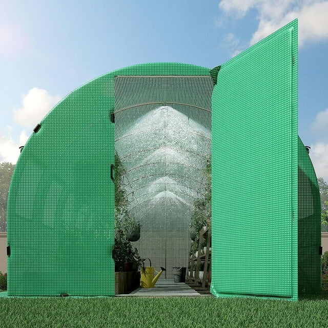 Jocisland Large Walk-in Greenhouse for Outdoors with Watering System Swing Door, Green