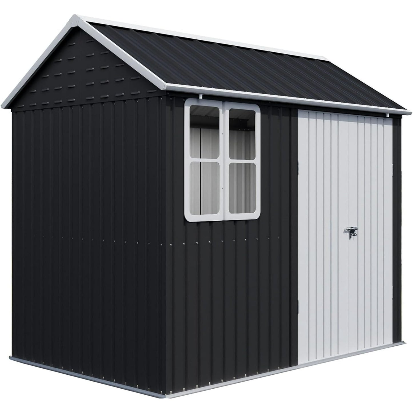 Jocisland 8.6x6x8 FT Outdoor Storage Shed with Lockable Upgraded Vents and Hinged Double Doors, Metal Shed for Backyard, Patio, Garden, Dark Black/White