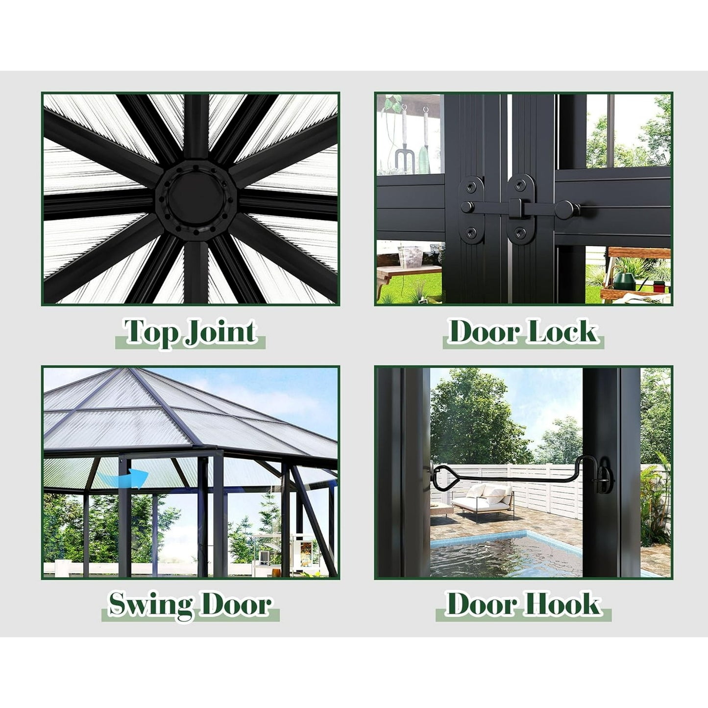 Jocisland 12x10x8 FT Hexagonal Greenhouse with Quick-Connect Fittings, Greenhouses for Outdoors Garden Backyard with 2 Swing Doors, Walk-in Aluminum Greenhouse with 2 Vents, Black