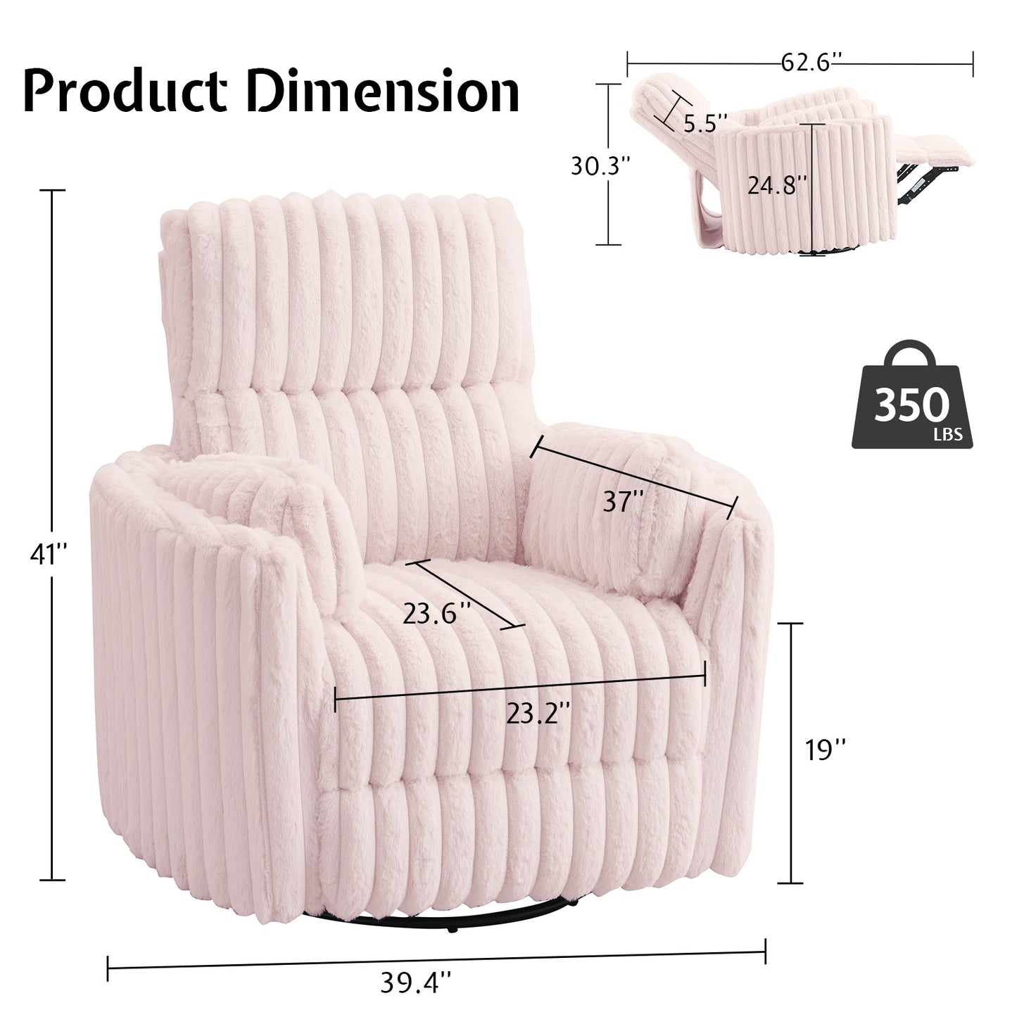 Jocisland Power Recliner Nursery Chair for Adults, Electric Swivel Rocking Glider with USB & Type-C, Soft Fabric Armchair with 2 Pillows, Cozy Reclining Sofa for Living Room, Bedroom, Light Pink