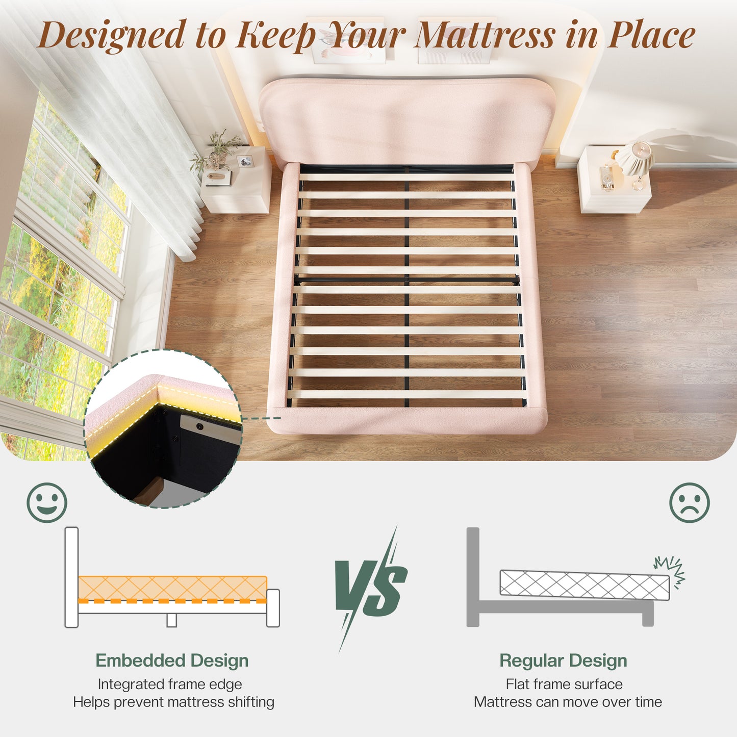 Jocisland Cloud Bed Frame, 7.1" Thick Curved Headboard, Soft Rounded Corners Kid & Pet Safe Design, Modern Upholstered Platform Bed, No Box Spring Needed, Easy Assembly