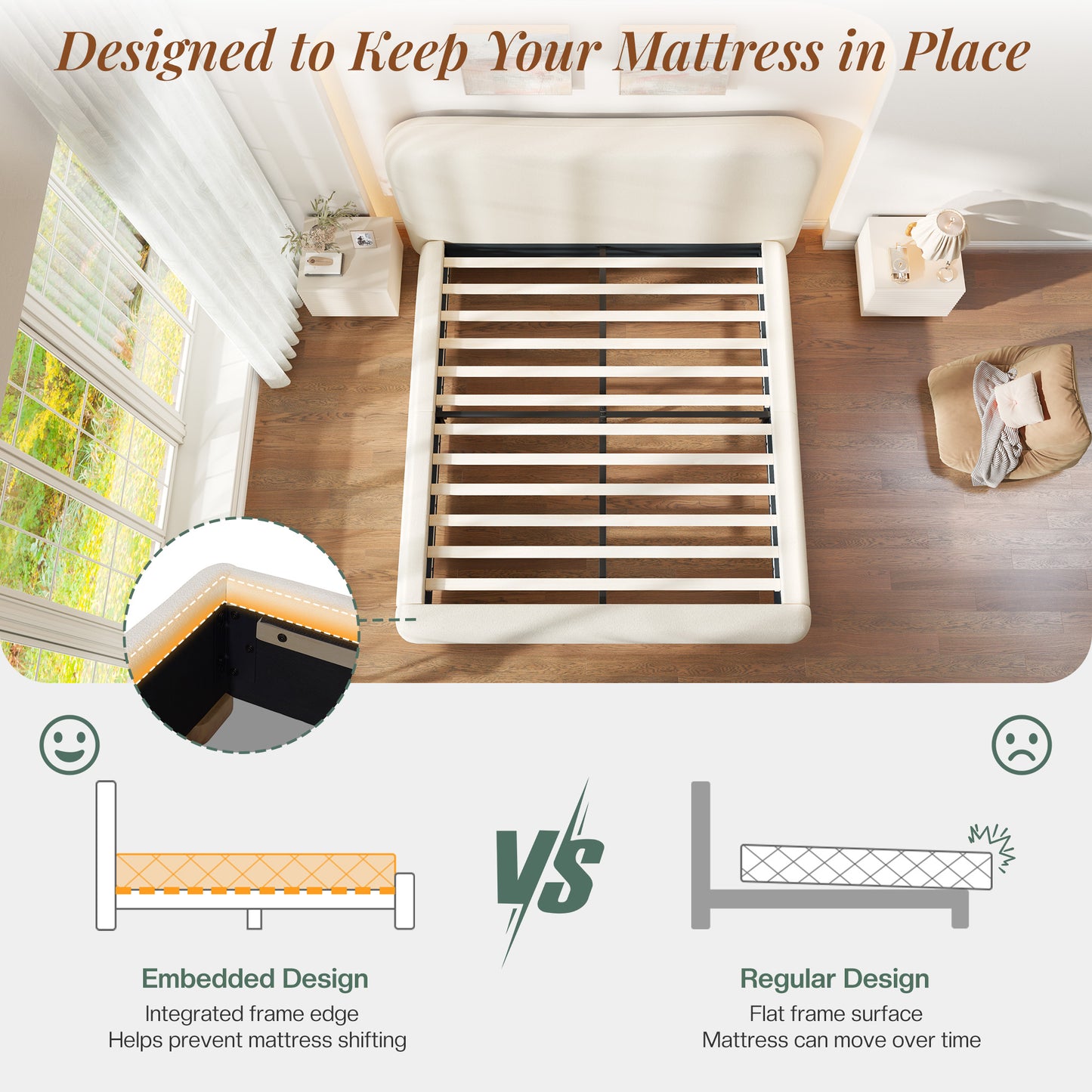 Jocisland Cloud Bed Frame, 7.1" Thick Curved Headboard, Soft Rounded Corners Kid & Pet Safe Design, Modern Upholstered Platform Bed, No Box Spring Needed, Easy Assembly