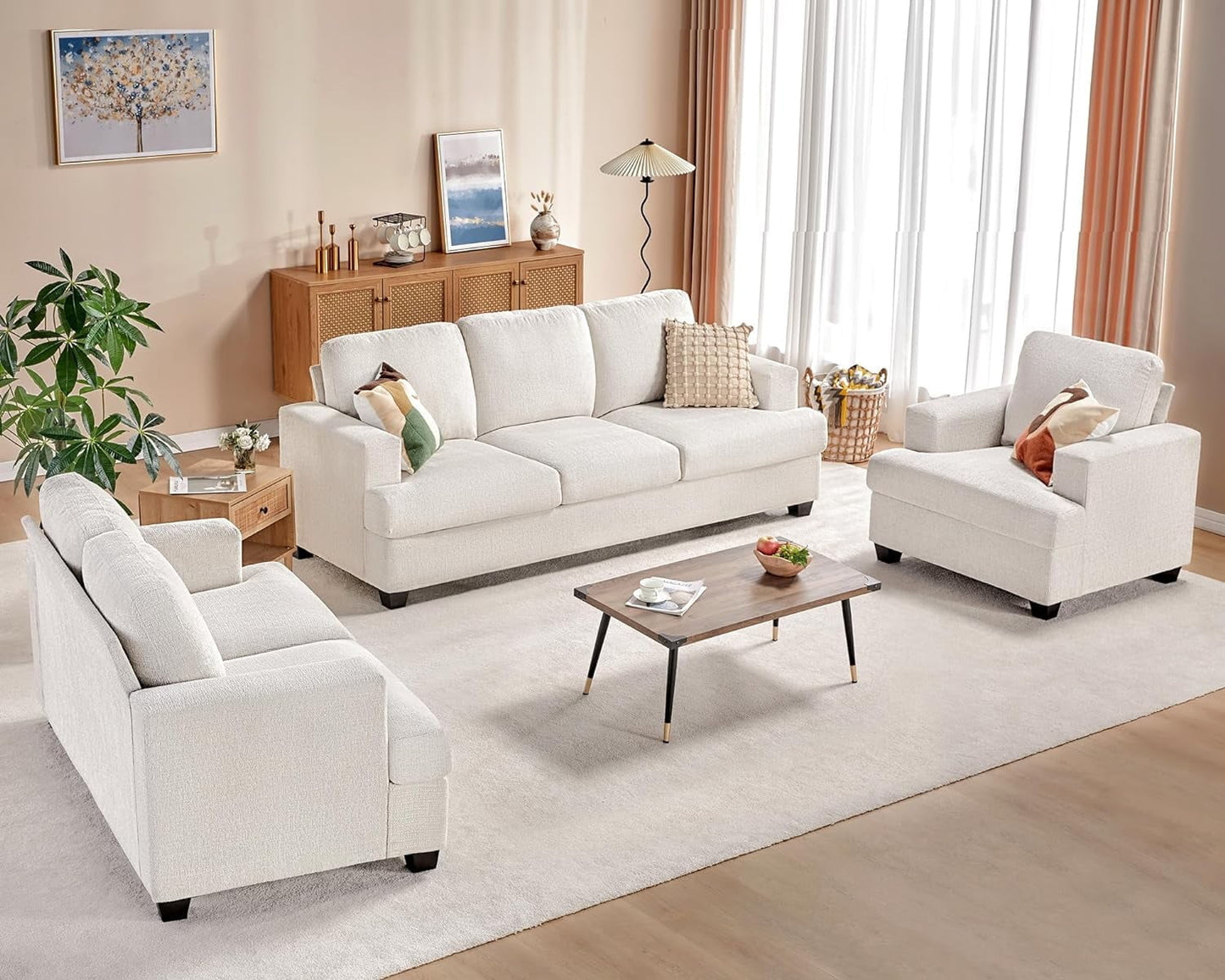 Roomy Homy Sofa, 2 Piece Set Comfy Couch with Deep Seats, Modern Sofa for Living Room