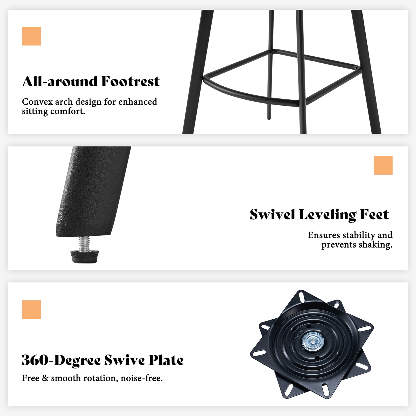Melucy Counter Height Bar Stools Set of 2, 360° Swivel Bar Stools with Curved Back and Large Seat Cushion, 41" Tall Linen Bar Chair with Metal Footrest, Modern Barstools for Kitchen Island, Black