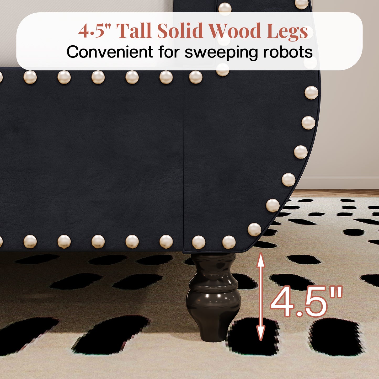 Jocisland Velvet Upholstered Platform Sleigh Bed Frame with Scroll Headboard & Footboard, Button Tufted