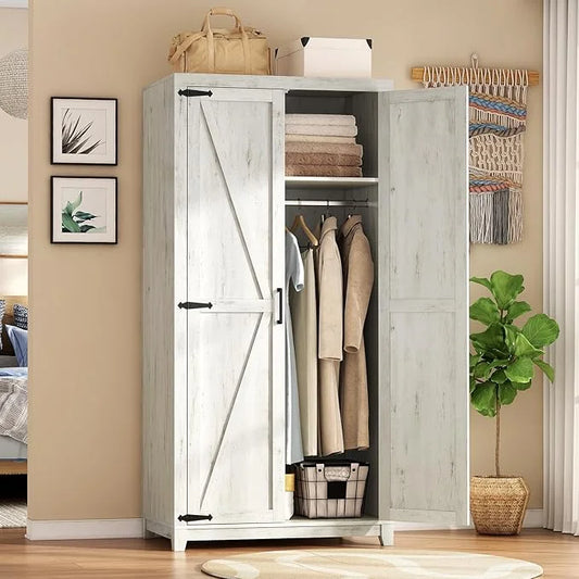 ARYARD 70" Large Armoire Wardrobe Closet with Hanging Rod, Farmhouse Clothing Storage Cabinet with 2 Barn Doors