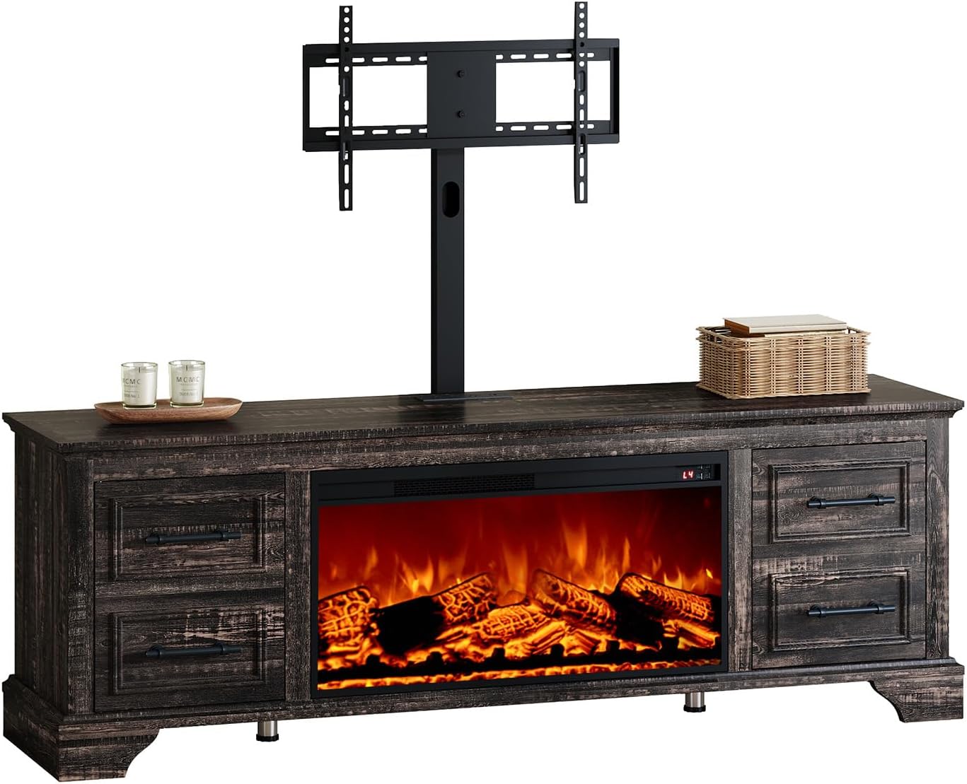Merluxy 70" Farmhouse Fireplace TV Stand with Mount for TVs Up to 80"