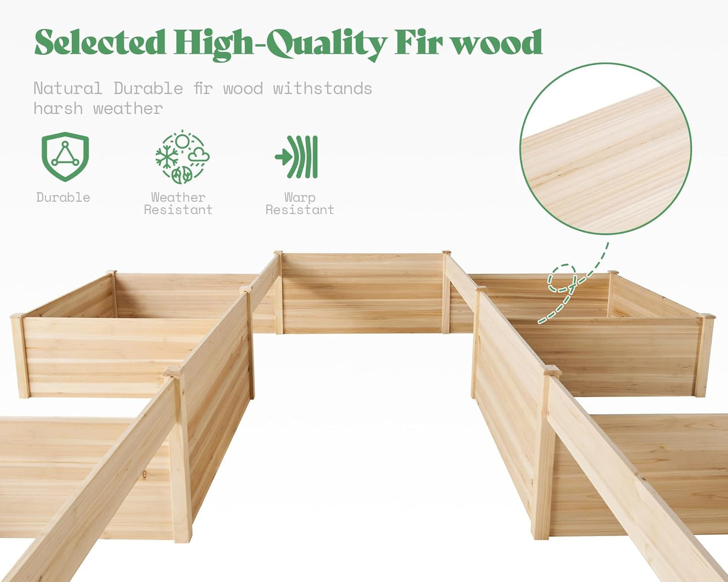 LUXOAK Raised Garden Planter - 12x12x2 ft H-Shaped Wooden Garden Bed, 180 cu. ft Capacity, Wooden Planter Box with Double Layer Design for Outdoor Patio & Garden