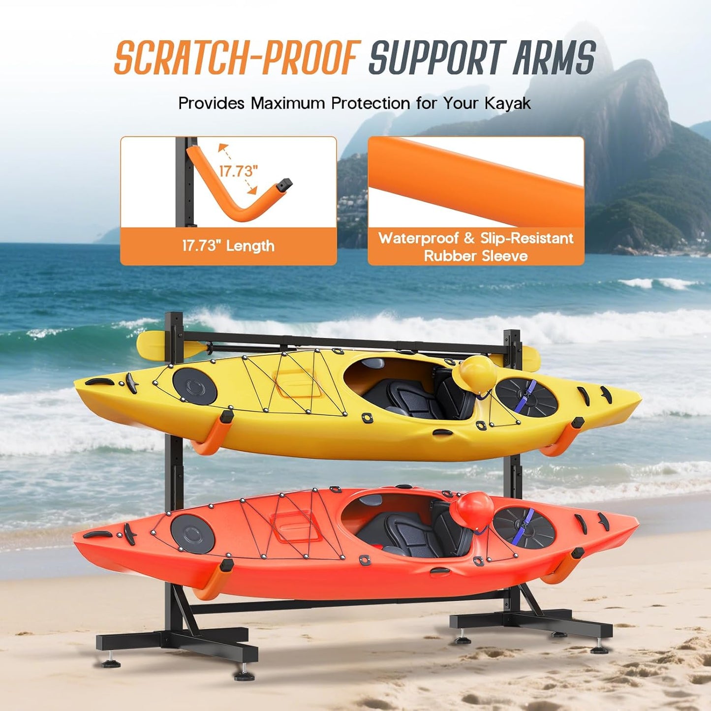 Jocisland Freestanding Kayak Storage Rack for 2 Kayaks, Adjustable Width Stand with Stable T-Base, EVA Tube Sleeves, for Indoor Outdoor Garage