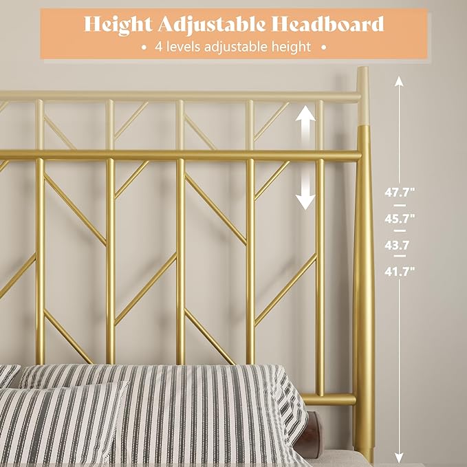 Twin Metal Bed Frame with Adjustable Headboard and LED Lights