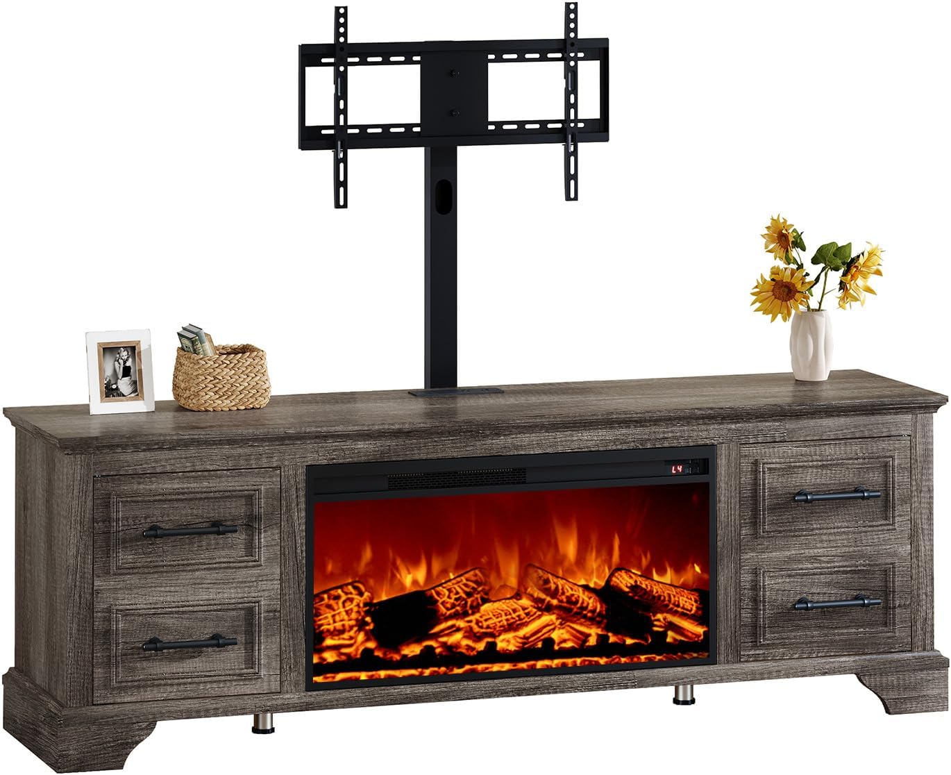 Merluxy 70" Farmhouse Fireplace TV Stand with Mount for TVs Up to 80"