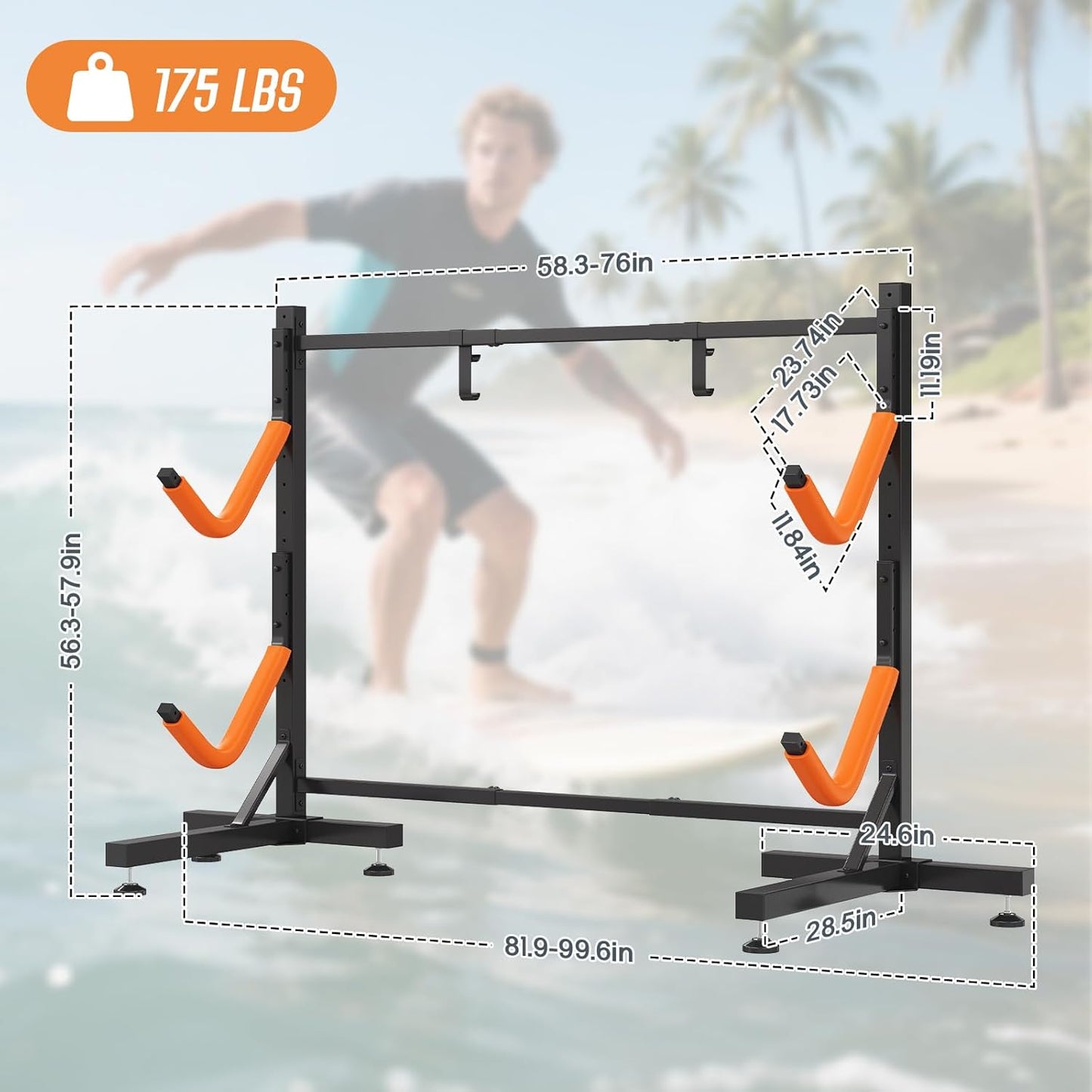 Jocisland Freestanding Kayak Storage Rack for 2 Kayaks, Adjustable Width Stand with Stable T-Base, EVA Tube Sleeves, for Indoor Outdoor Garage