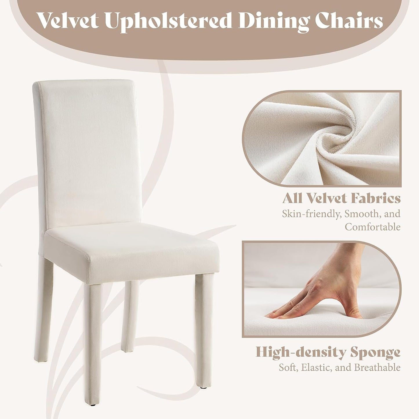 AMERLIFE Velvet Upholstered Dining Chairs Set of 2, Full Tufted Trim Dining Room Kitchen Side Chair with High Curved Back & Wood Legs, Modern Minimalist Parsons Chairs, Living Room, Bedroom, Black