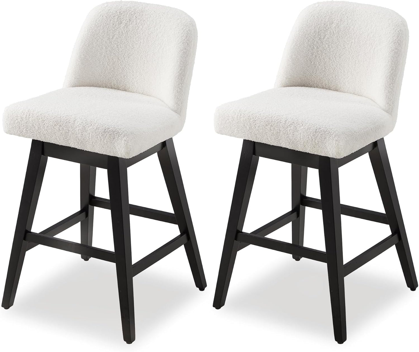 Counter Height Bar Stools Set of 2, Boucle Upholstered Chairs for Kitchen, White