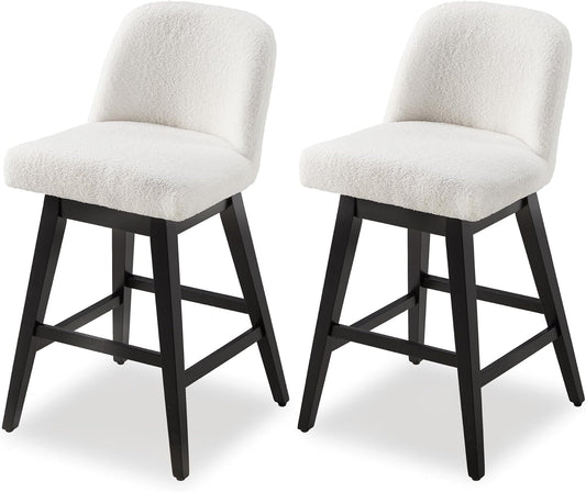 Counter Height Bar Stools Set of 2, Boucle Upholstered Chairs for Kitchen, White