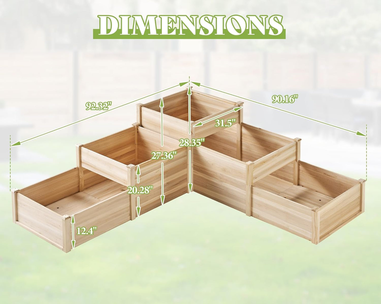 LUXOAK Raised Garden Bed Outdoor Gardening, 3-Tier Fir Wood Planter Box with Dividers and Leakage Hole, Large Garden Box Assembled without Tools, Ideal for Vegetables, Herbs, Flowers